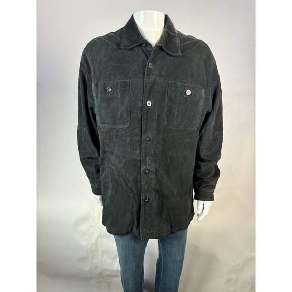 Claiborne Mens Large Suede Leather Button-Up Shirt Jacket Black - Picture 14 of 16